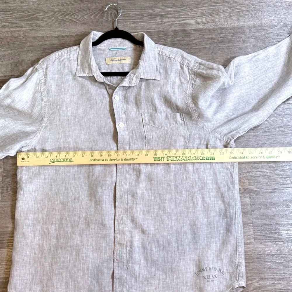 Tommy Bahama Relax Mens L Oatmeal 100% Linen Long Sleeve Button Down Shirt